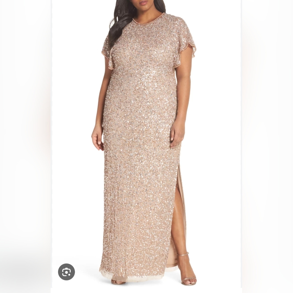Adrianna Papell Gold Sequin Maxi Dress